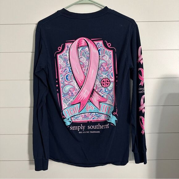 Simply Southern Long Sleeve T-Shirt Small Fight For Life Cancer Pink Ribbon - Picture 1 of 3